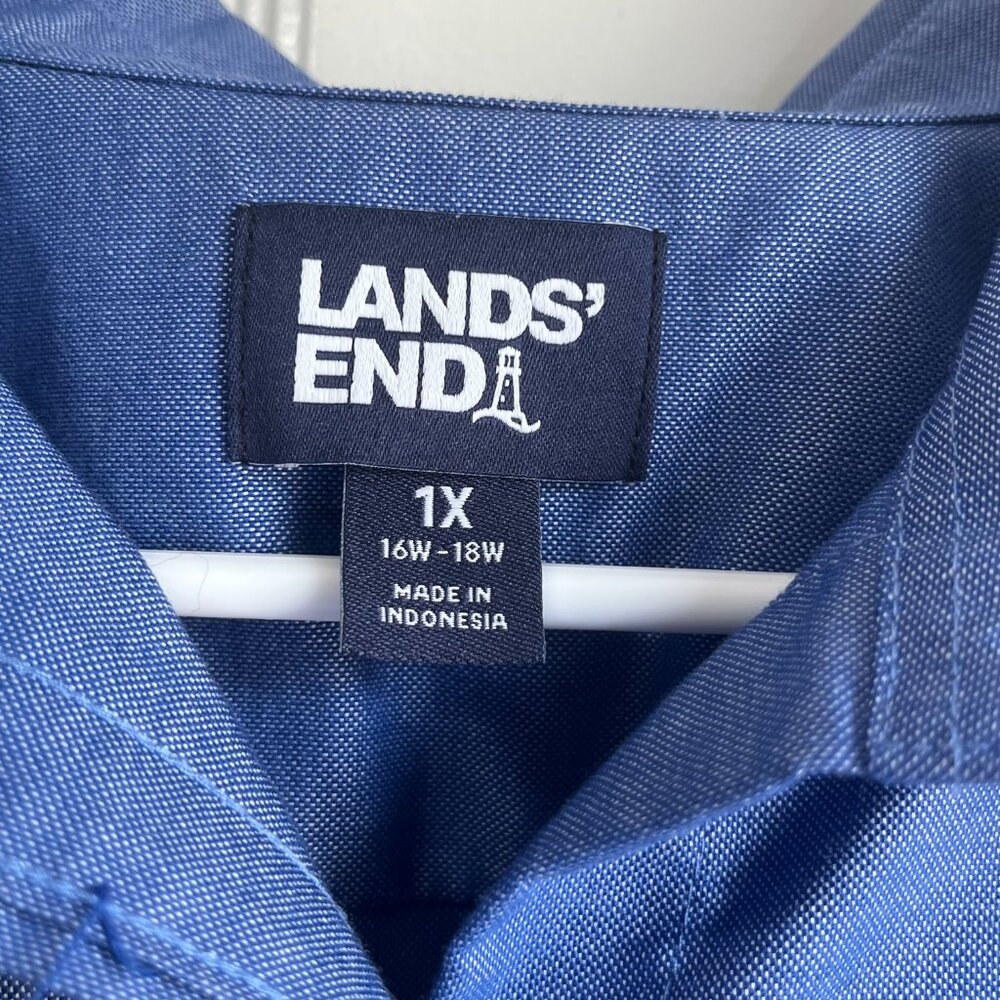 Land's End Button Down Preppy Blue Shirt Size 1XL 16/18 Women's Normcore - Picture 2 of 8